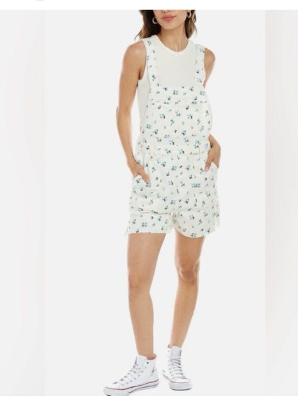 WeWoreWhat Cream Floral Short Overalls